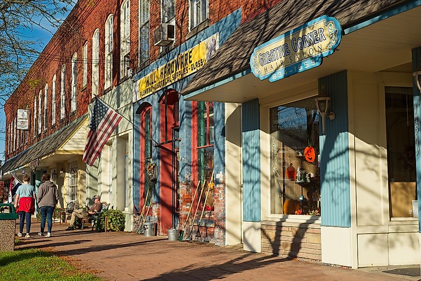 Main Street shops in Burton, Ohio.