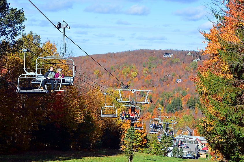 Chair lift in the ski area in Sutton, Quebec