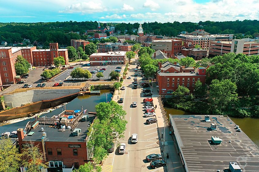 Aerial view of downtown Dover, New Hampshire.
