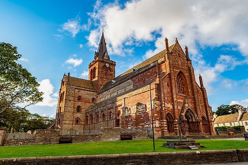 The view of St Magnus Cathedral in Kirkwall, Orkney Islands, Scotland.