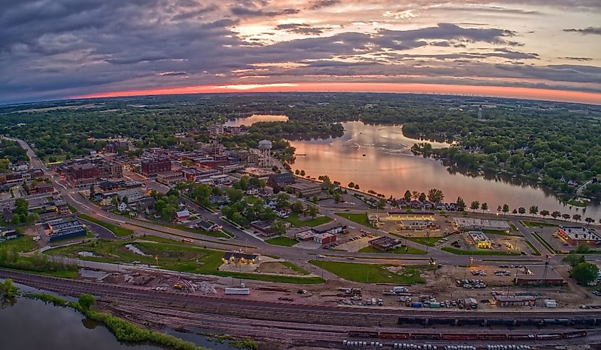 Aerial view of downtown Albert Lea, Minnesota.