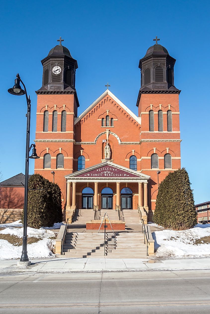 A Portrait Shot of St. Wenceslaus Catholic Church on a Clear Winter Day. 