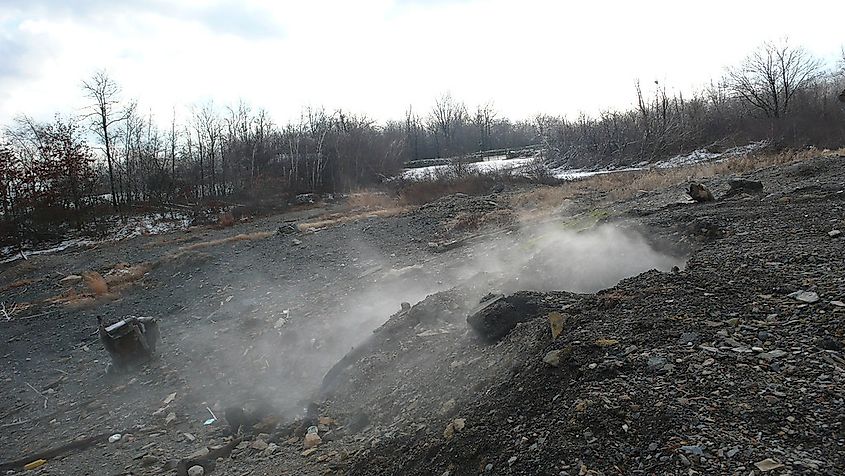 Smoke coming out of the ground in Centralia, Pennsylvania