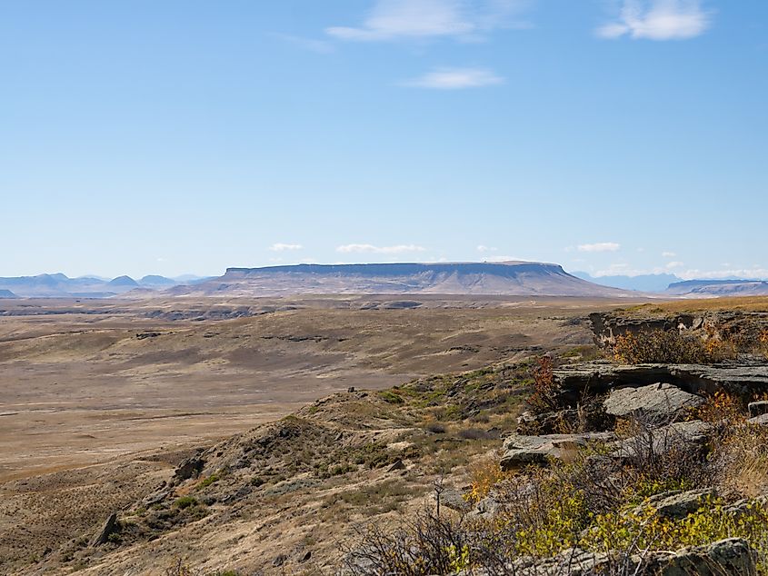 Sweeping view of the First Peoples Buffalo Jump State Park and National Historic Landmark near Ulm, Montana