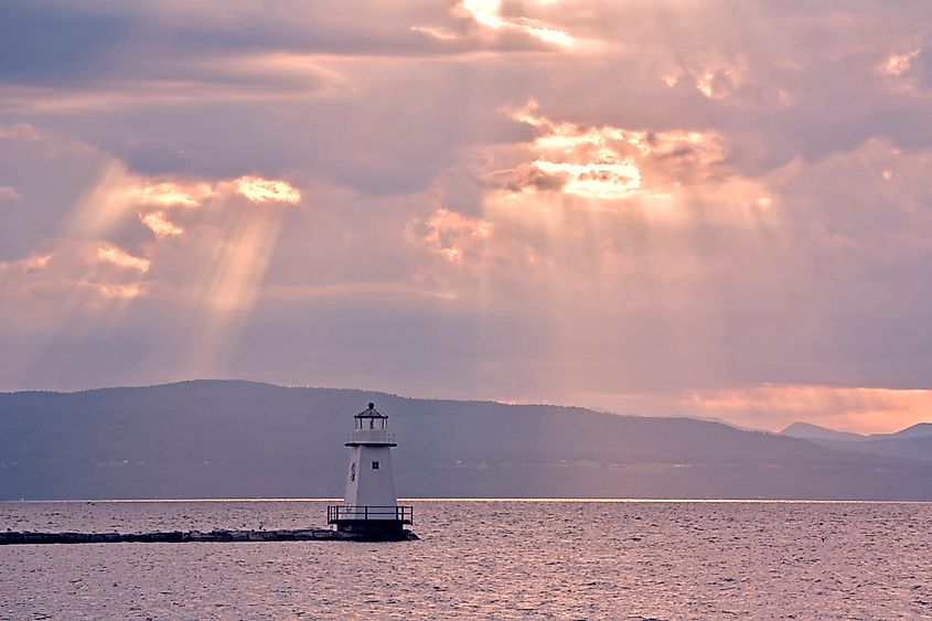 The lighthouse on Lake Champlain in Burlington, Vermont, USA.
