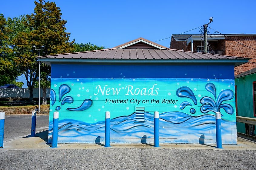 Sign promoting New Roads, Louisiana as the 