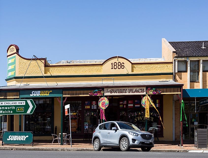 Old buildings showing Victorian and Edwardian architecture from late 19th century in the rual town of Uralla, New South Wales