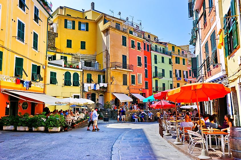 Colorful houses along the main street in Vernazza, Italy