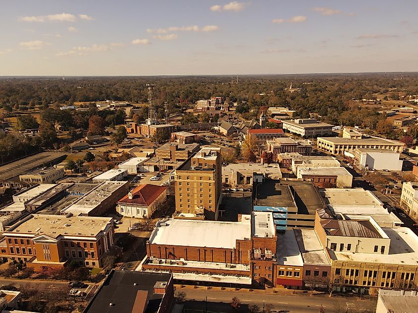 Arial photography of downtown Hattiesburg Mississippi