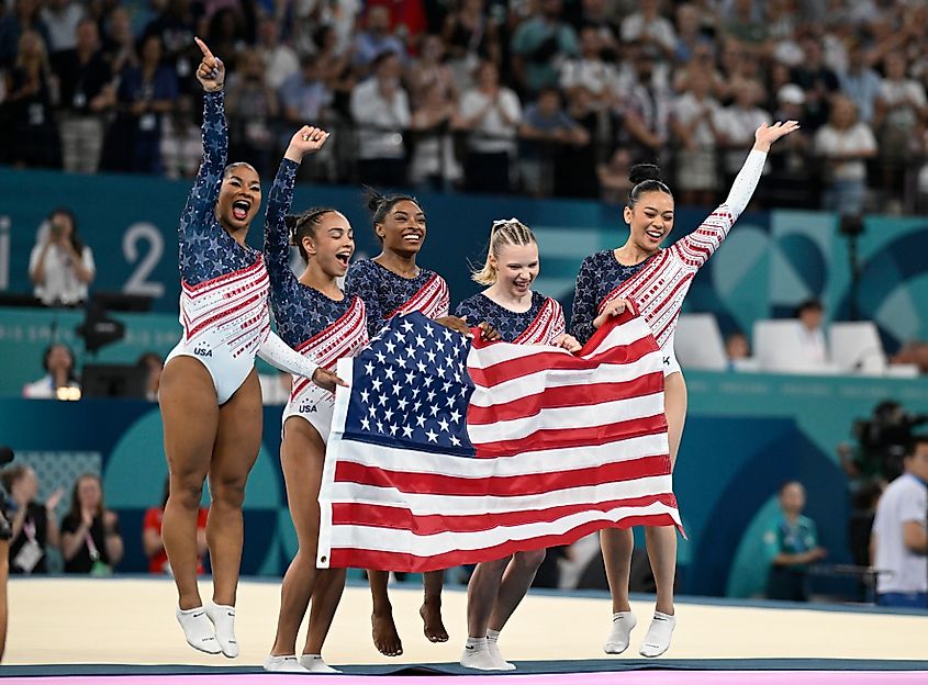 Paris Olympics 2024, Women's artistic gymnastics, US team wins GOLD medal. Editorial credit: A.RICARDO / Shutterstock.com