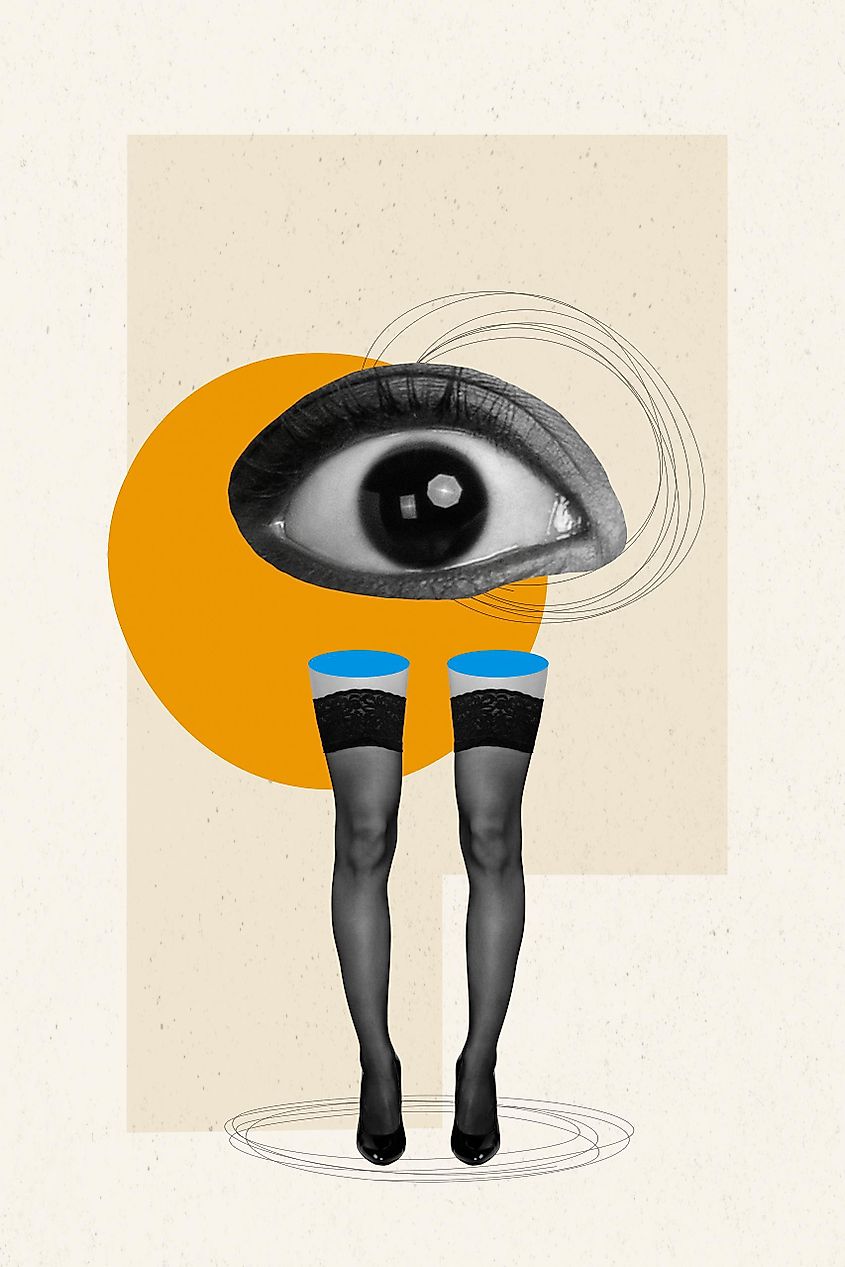 Conceptual art depicting a floating eye over a pair of legs
