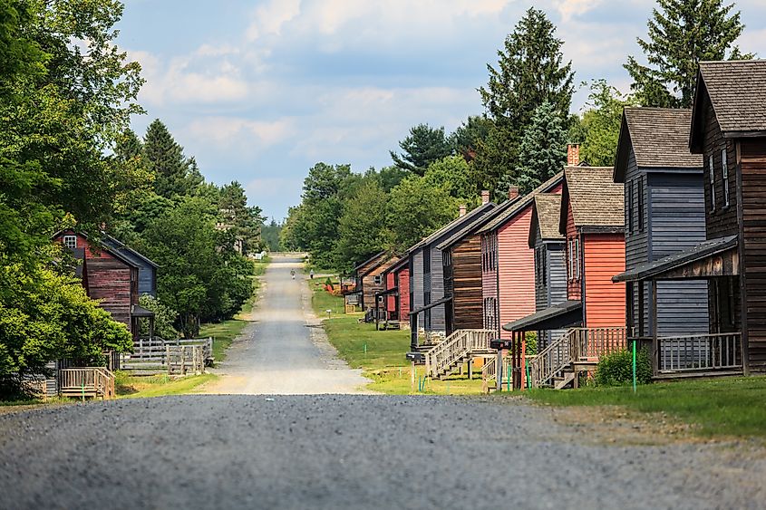 The main road lined with coal miner houses in Eckley Miners' Village, Weatherly, Pennsylvania.