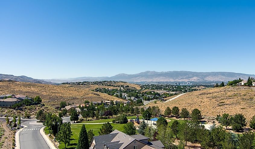 Aerial view of a residential district neighborhood in the mountains near Spanish Springs/Reno Sparks, Nevaa