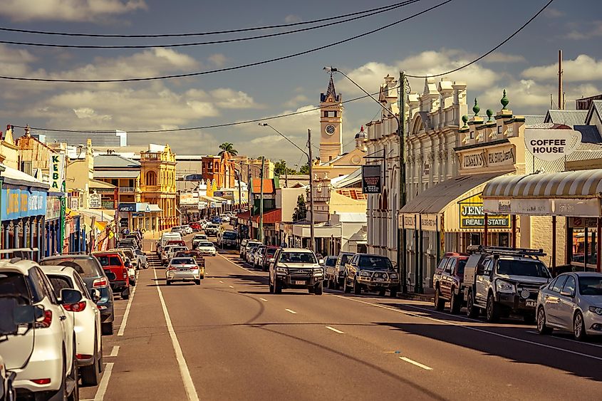 View along the main shopping street - Gill Street in Charters Towers, Queensland