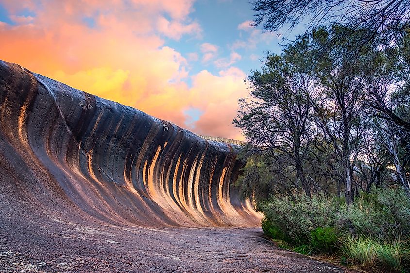 Sunset at Wave Rock near Hyden in southwest Western Australia.