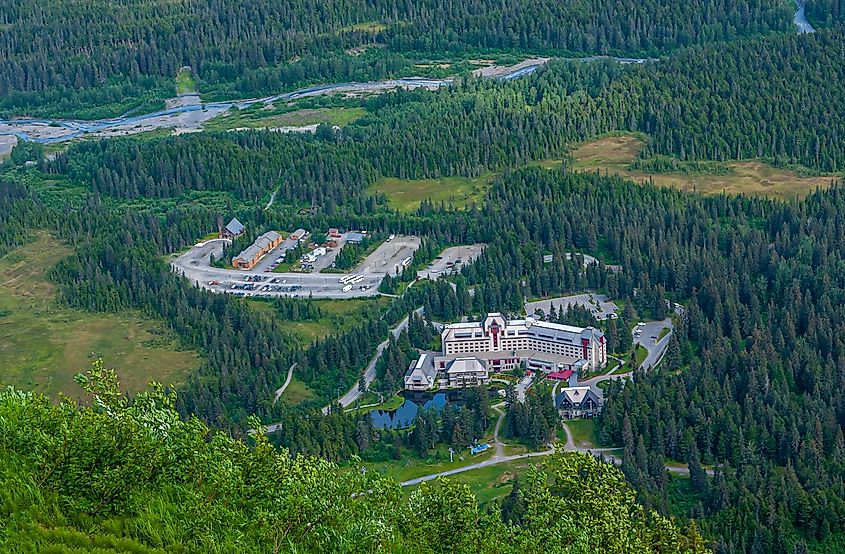 Aerial view of the Alyeska Resort in Girdwood, Alaska