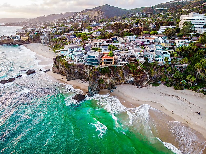 Aerial view of luxury buildings at the coast of Laguna Beach, California