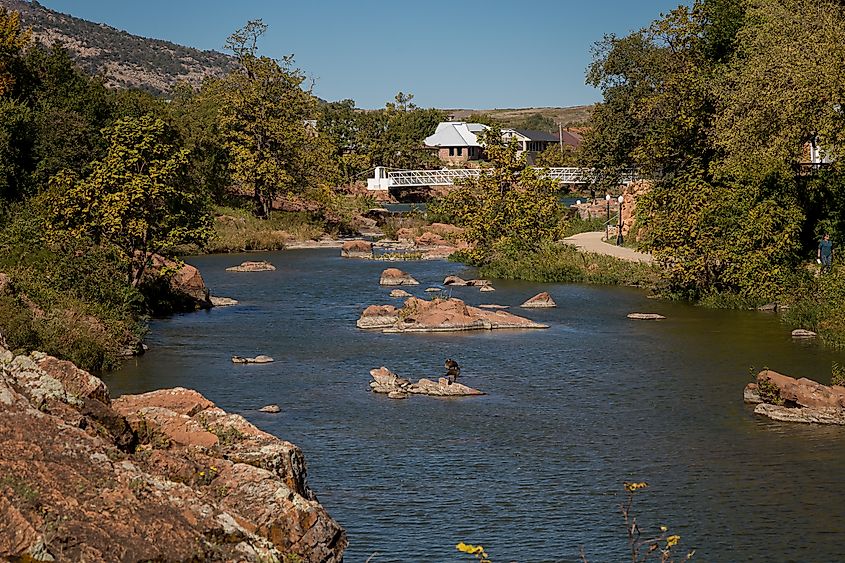 View of Medicine Creek in Medicine Park in Oklahoma.