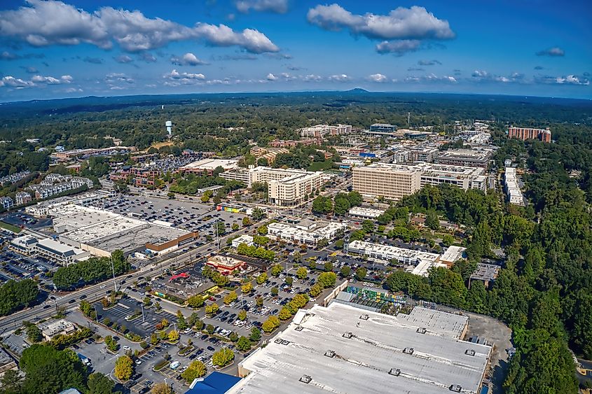 Aerial View of the Atlanta Suburb of Sandy Springs, Georgia.