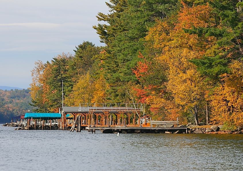 Fall foliage on Lake Winnipesaukee in Gilford New Hampshire