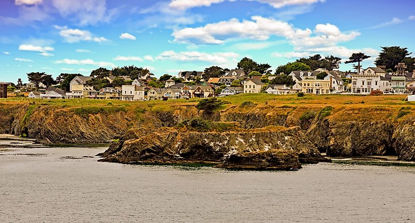 View of the coast at Mendocino, California.