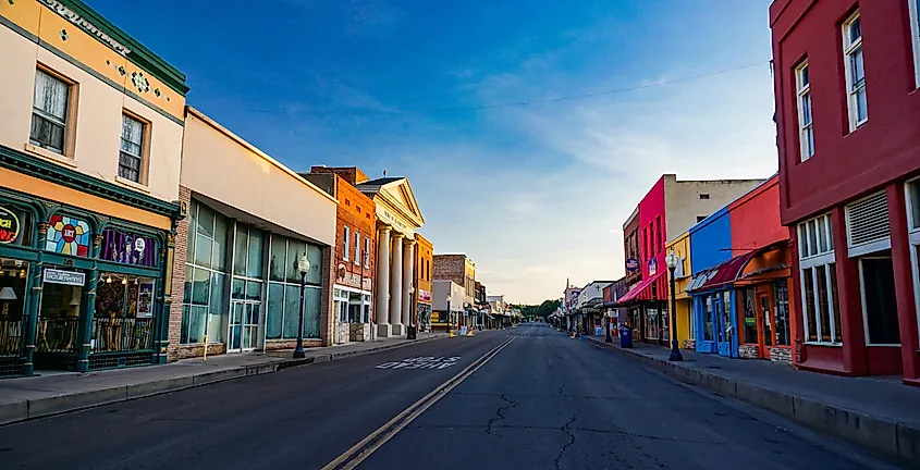 Silver City, New Mexico USA - July 30, 2019: Bullard Street in downtown Silver City, looking north early on a summer morning. A historic southwestern mining town with shops, stores and restaurants. Editorial Credit: 