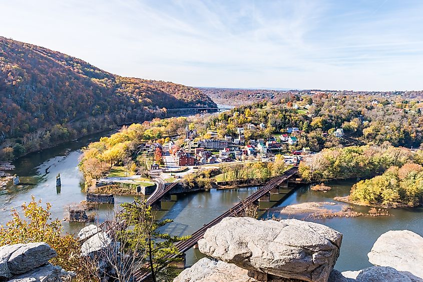 Aerial view Harpers Ferry, West Virginia.