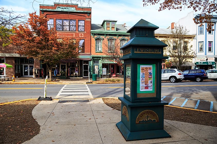 A kiosk along Main Street in downtown Lewisburg, Pennsylvania.