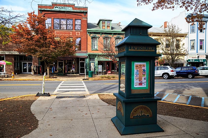 Main Street in downtown Lewisburg, Pennsylvania.