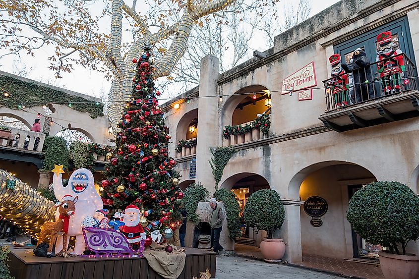 Sedona, DEC 22: Sunset view of the beautiful Tlaquepaque Arts & Shopping Village on DEC 22, 2017 at Sedona, Arizona