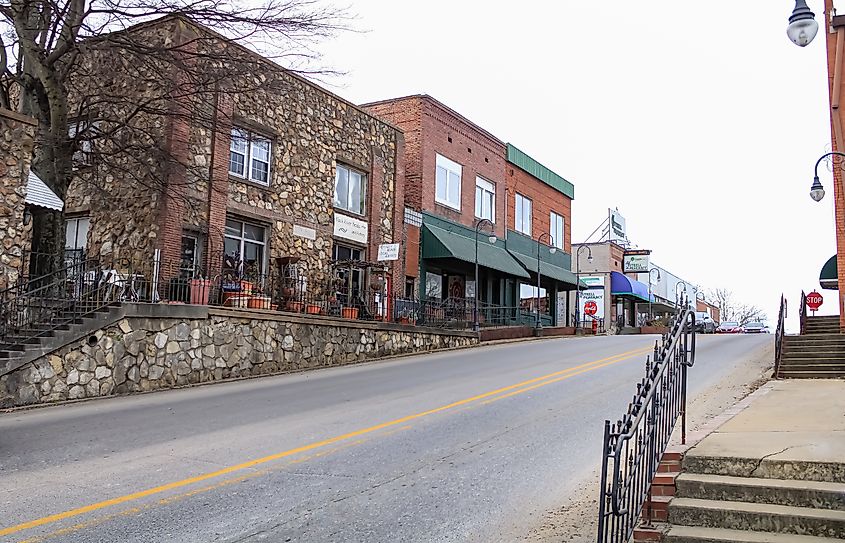 The historic business buildings in the town square of Pocahontas, Arkansas