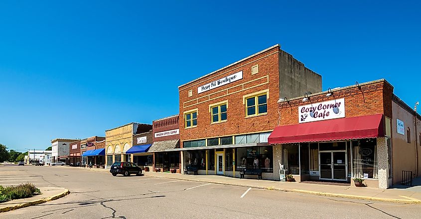 The west side of North Colorado Ave at the town center of Minden, Nebraska