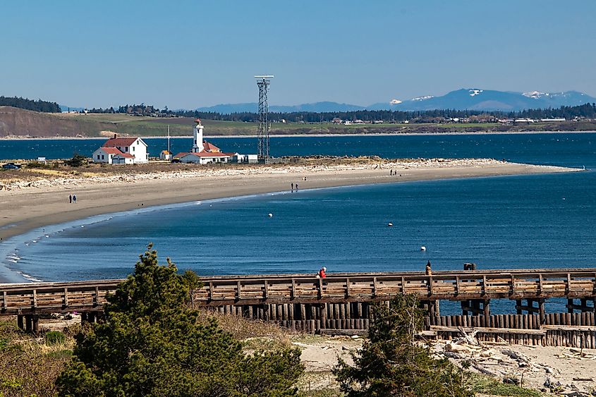 View of the harbor and lighthouse in Port Townsend, Washington.