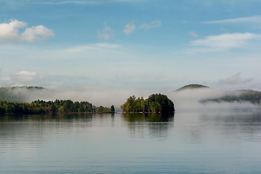 Fog covering the mountains on Lake Pleasant Speculator New York
