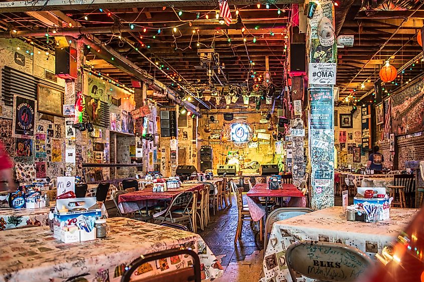 An interior view of the Ground Zero Blues Club in Clarksdale, Mississippi. Editorial credit: Jacque Manaugh / Shutterstock.com.