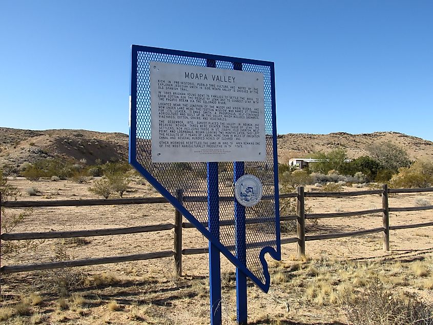 Historical marker at Moapa Valley, Nevada