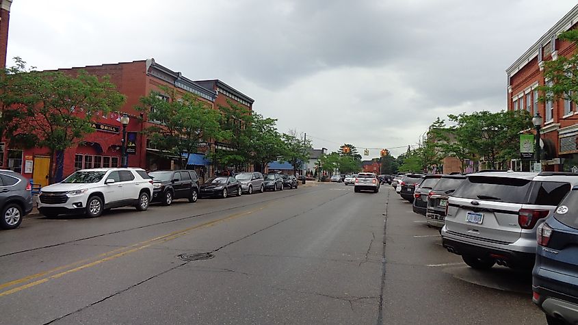 Looking east along Water Street in the Boyne City Central Historic District