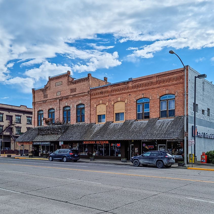 Stores along South Main Street in Kalispell, Montana.