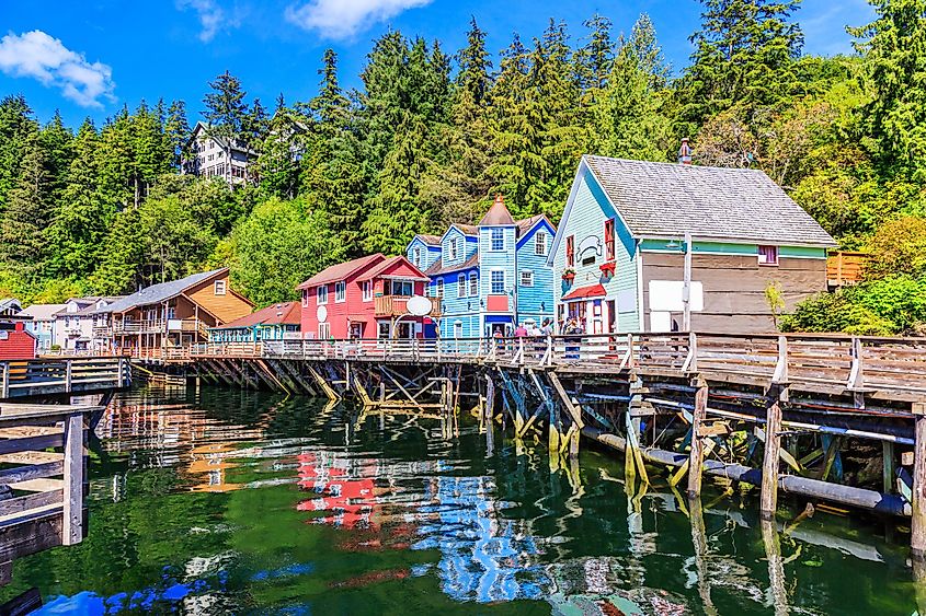 The waterside stores in Ketchikan, Alaska.