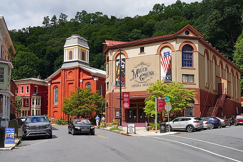  View of the landmark Mauch Chunk Opera House in the historic town of Jim Thorpe in the Lehigh Valley in Carbon County, Pennsylvania, United States. Editorial credit: EQRoy / Shutterstock.com