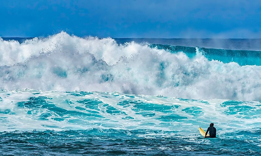 A surfer near Hale'iwa in Hawaii.