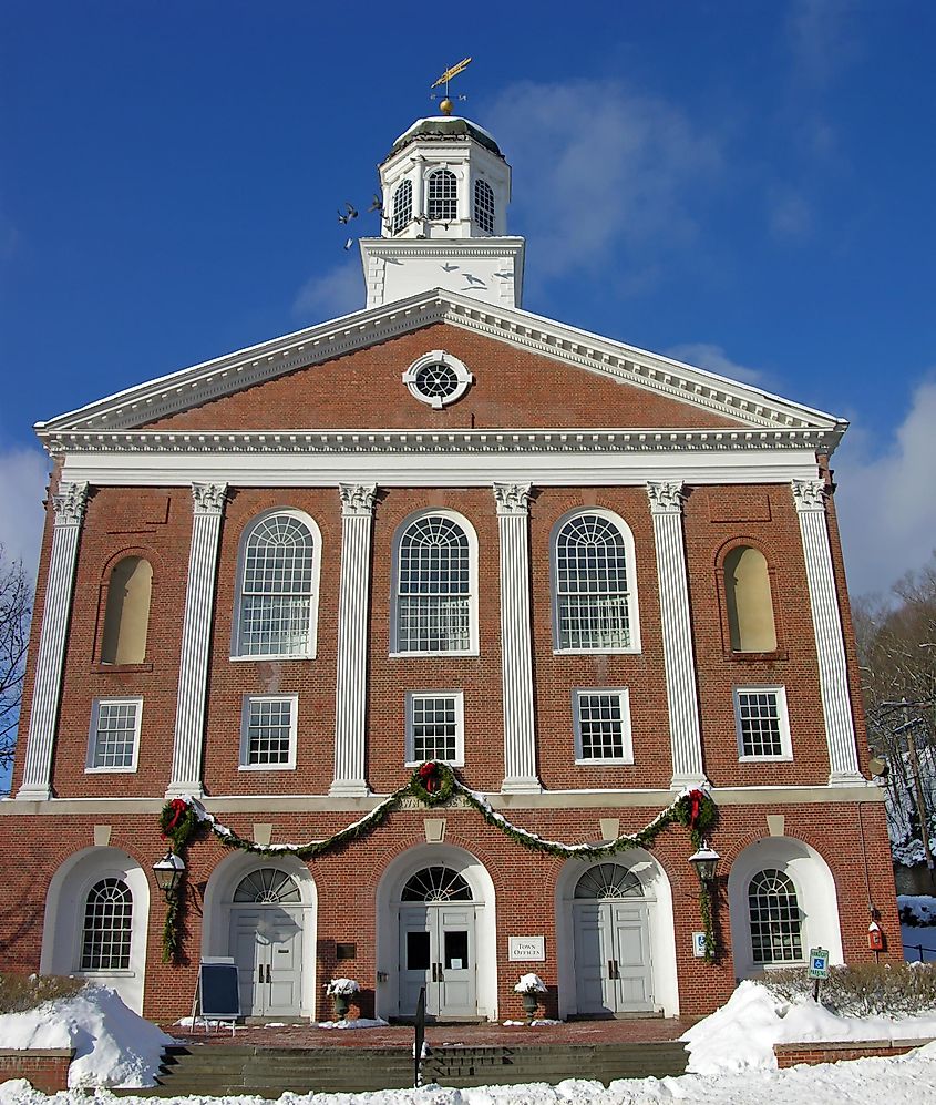 The Peterborough Town Hall in Peterborough, New Hampshire.