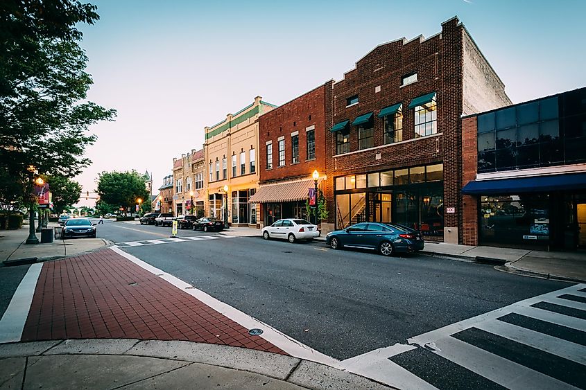 Intersection along Main Street, in downtown Rock Hill, South Carolina