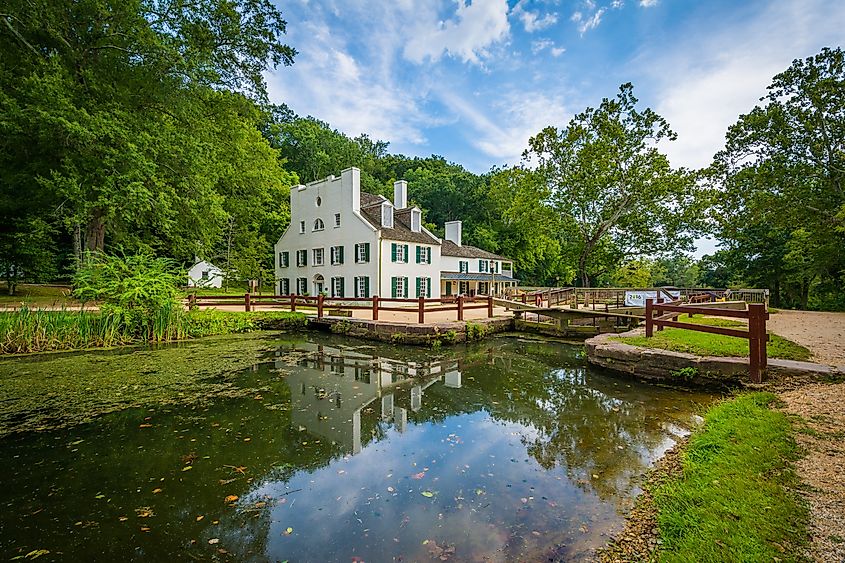 The C O Canal, and Great Falls Tavern Visitor Center, at Chesapeake Ohio Canal National Historical Park, Maryland