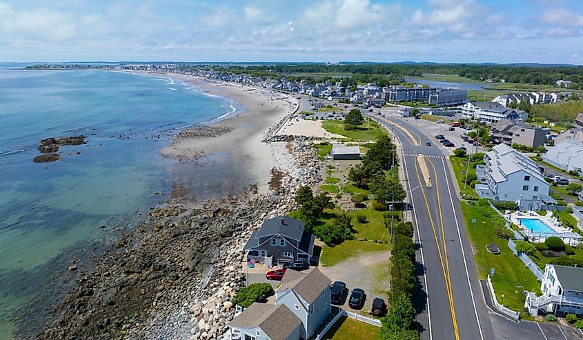 Ruth Simpton Seashore Park at Plaice Cove aerial view at North Beach in Town of Hampton, New Hampshire