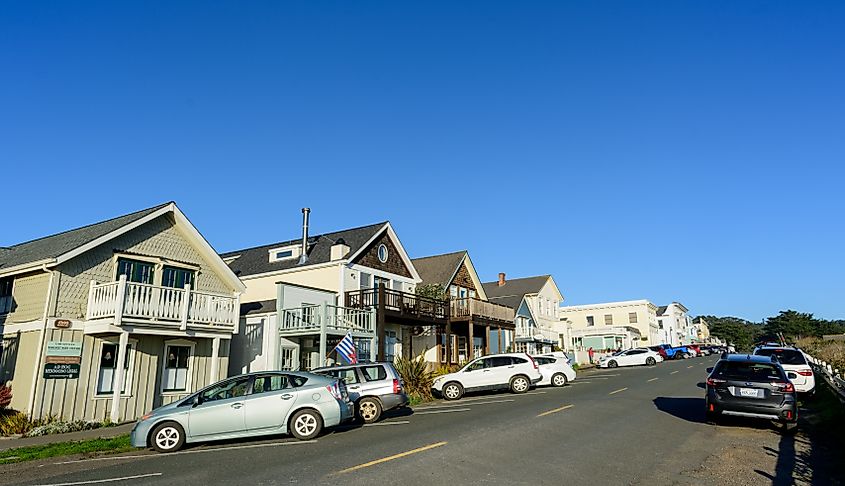 Busy day on Main Street in downtown Mendocino, California