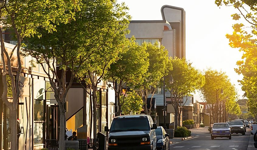 Sunset view of downtown Lancaster, California, USA.