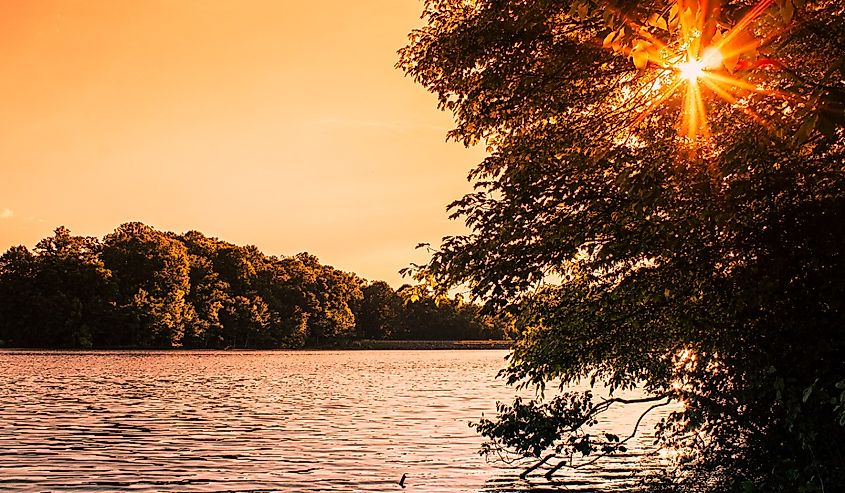 Sunset at Clopper lake in Gaithersburg Maryland.