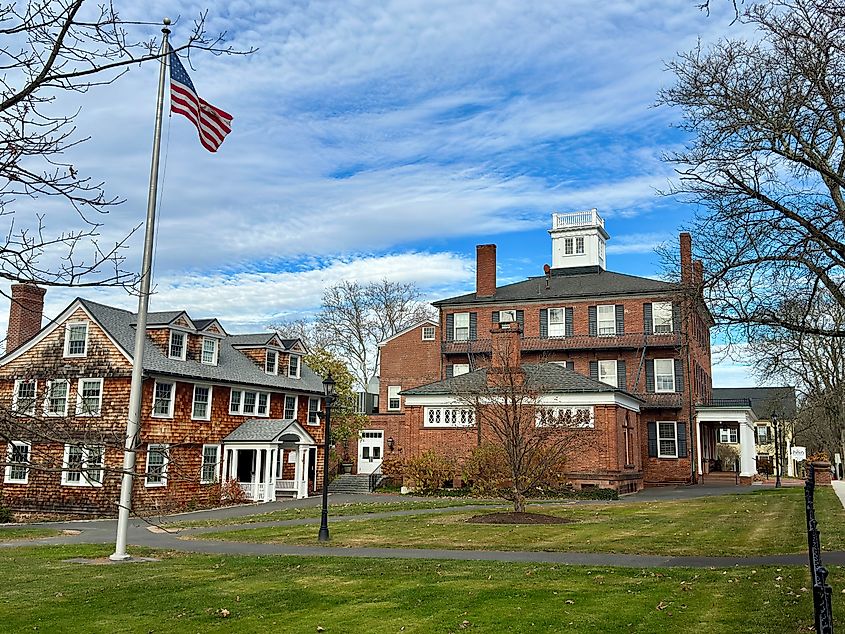 Side view of the main building at Miss Porter's School in Farmington