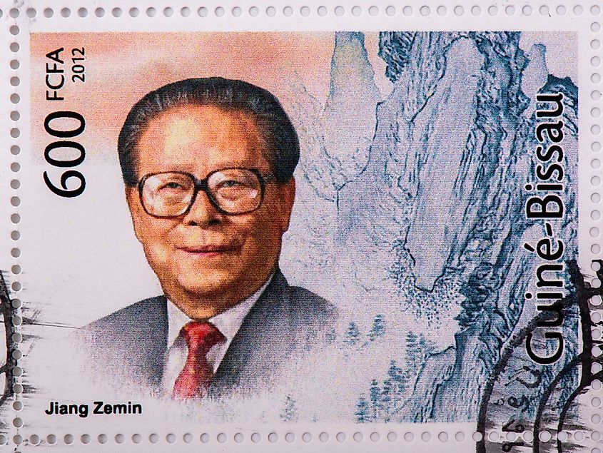 Postage stamp depicting Jiang Zemin, president of China during the crackdown on the Falun Gong.